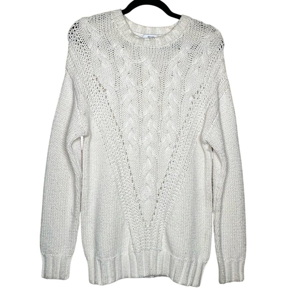 REISS Chloe Cable Knit Fisherman Sweater Tunic Cotton Wool Blend Size Small NWOT - Picture 2 of 7